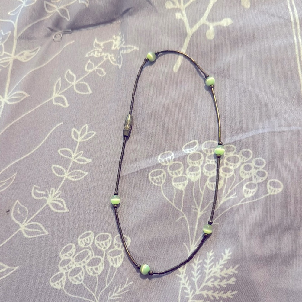 Vintage Sterling silver 10 inch anklet with green beads